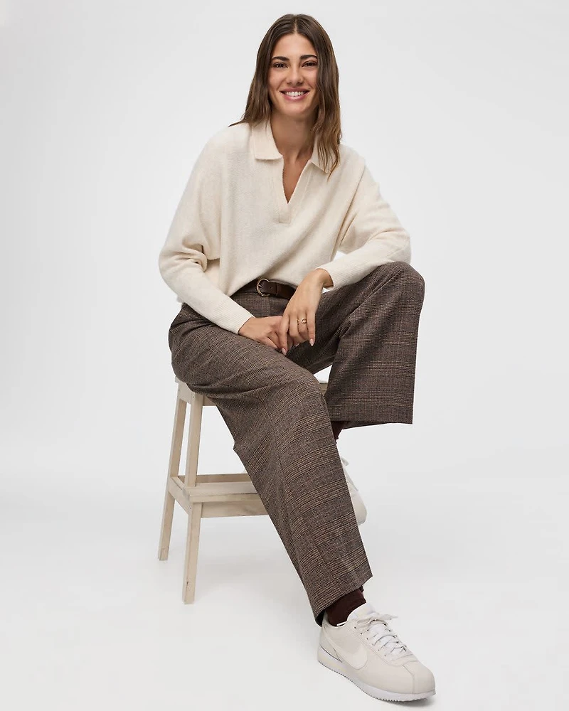 Pantalon carreauté à jambe large et taille haute