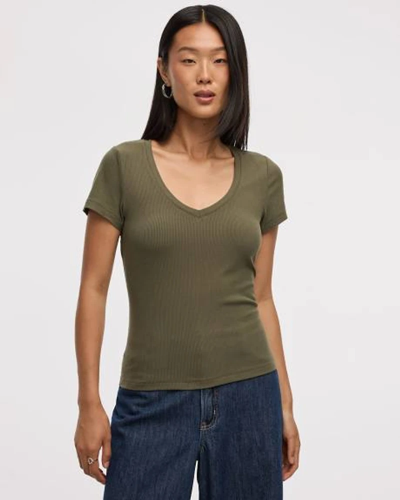 V-Neck Ribbed T-Shirt