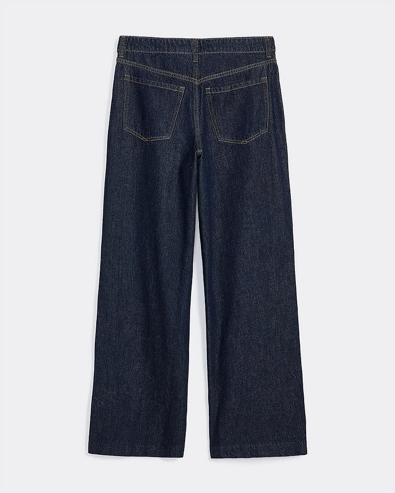 Pantalon en denim à jambe large et taille mi-haute