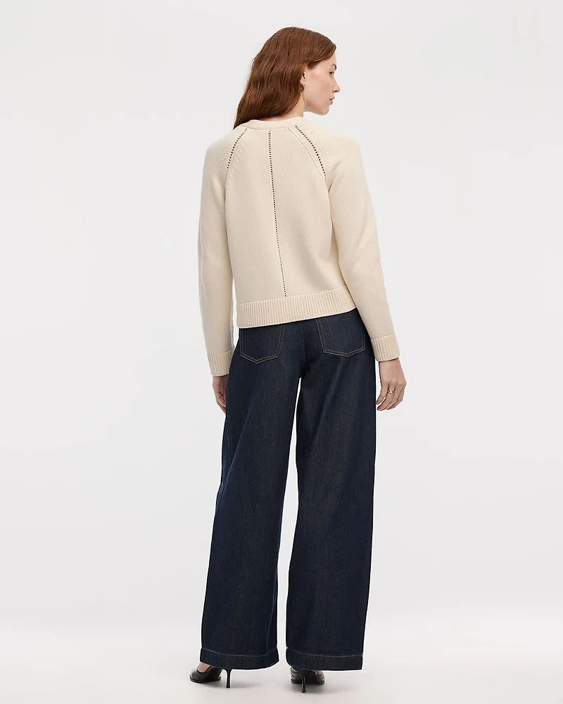 Long-Sleeve V-Neck Buttoned-Down Pointelle Cardigan