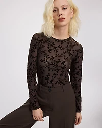 Haut en velours à manches longues et col rond