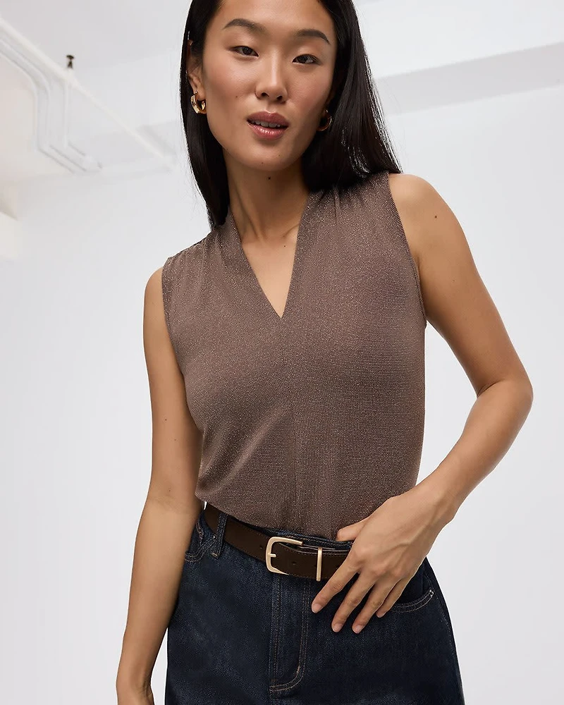 Sleeveless V-Neck Shimmery Top