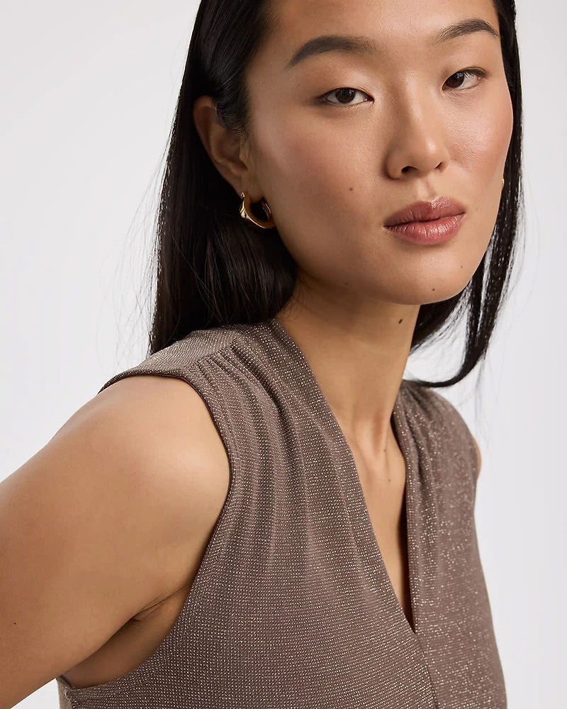 Sleeveless V-Neck Shimmery Top