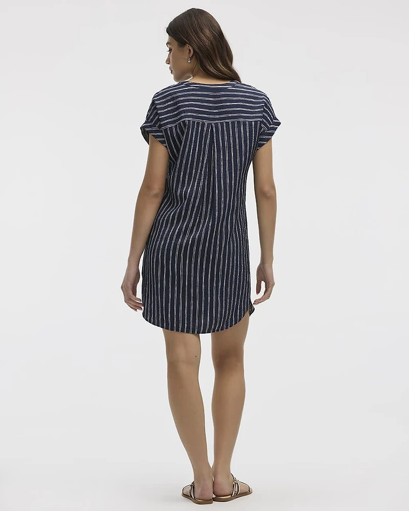 Extended-Sleeve Shift Dress with Split Neckline