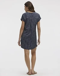 Extended-Sleeve Shift Dress with Split Neckline