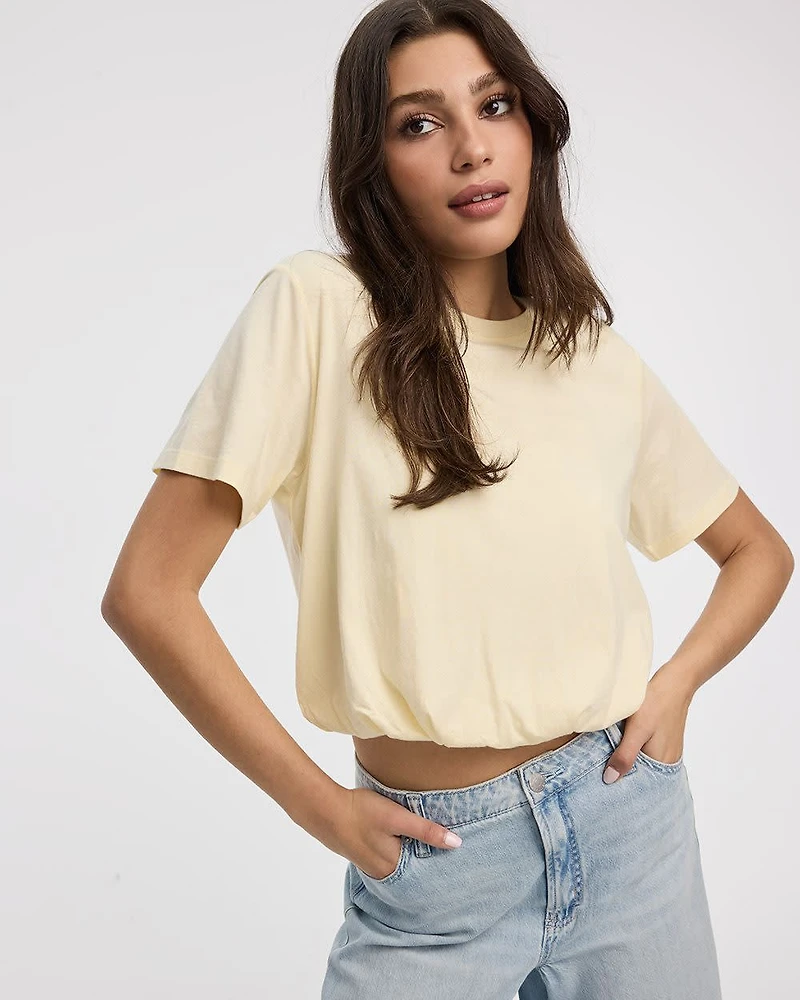 Crew-Neck Tee with Bubble Hem
