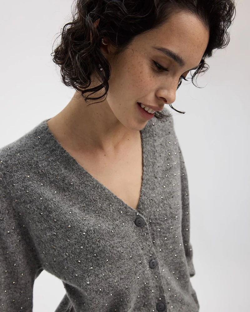 Cardigan avec strass à manches longues et col V