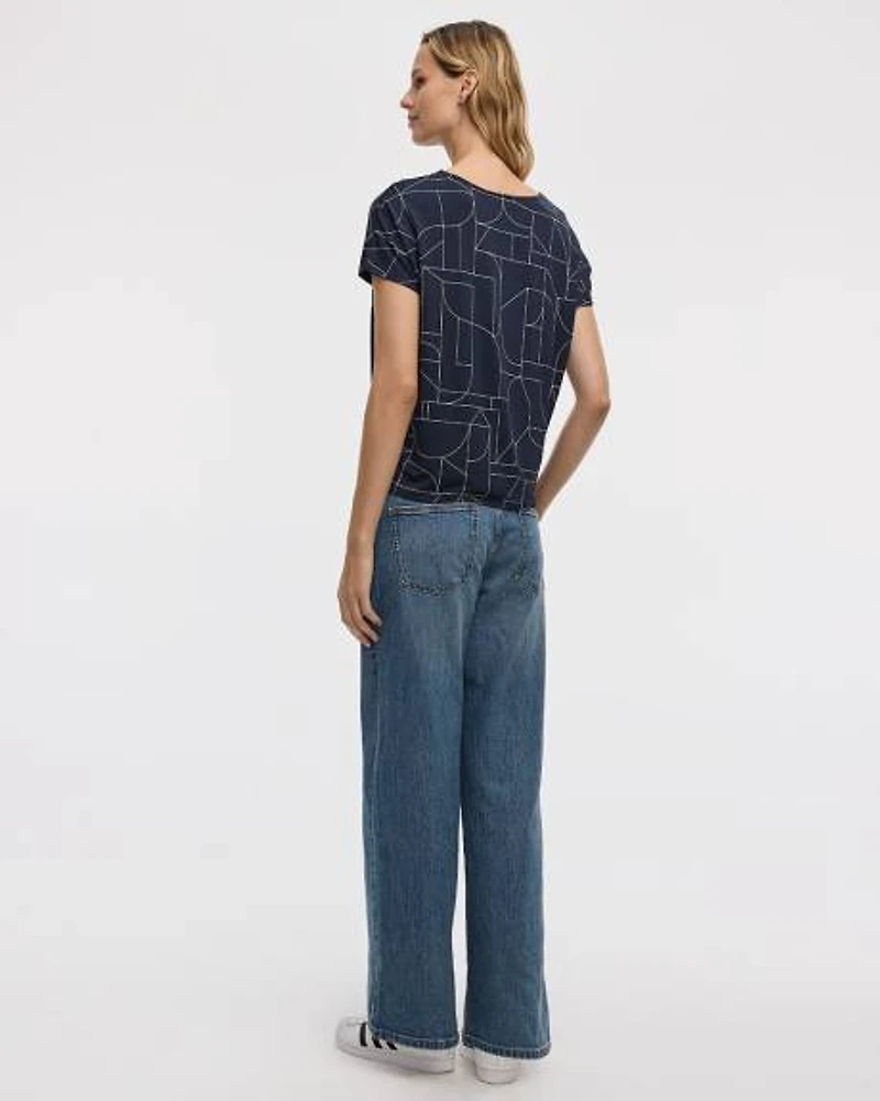 Short-Dolman-Sleeve Boat-Neck T-Shirt