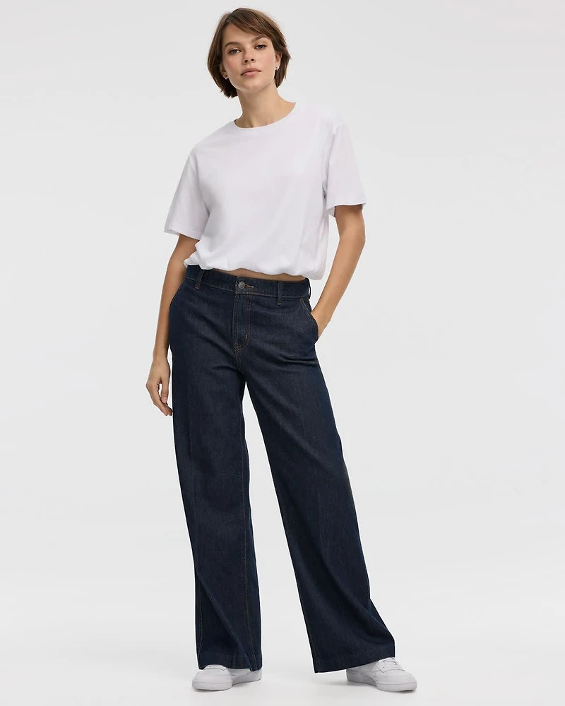 Wide-Leg Mid-Rise Denim Trousers