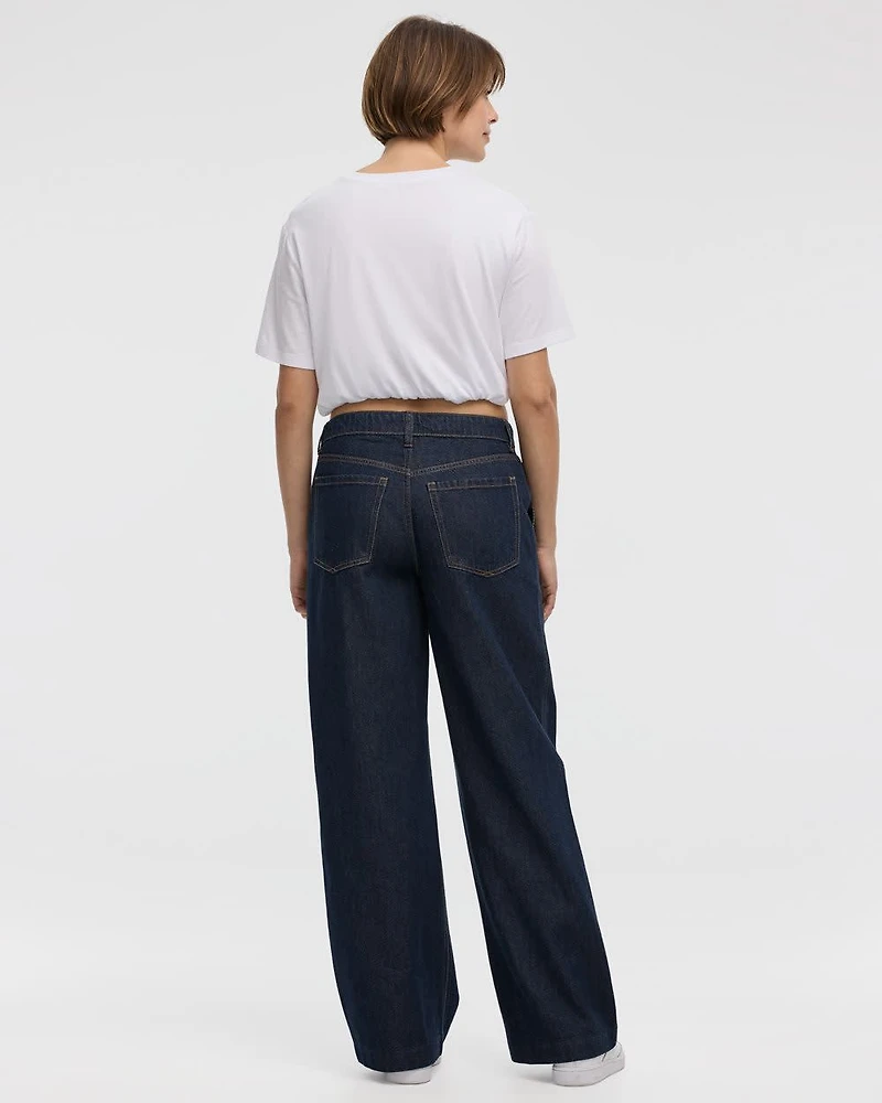 Wide-Leg Mid-Rise Denim Trousers