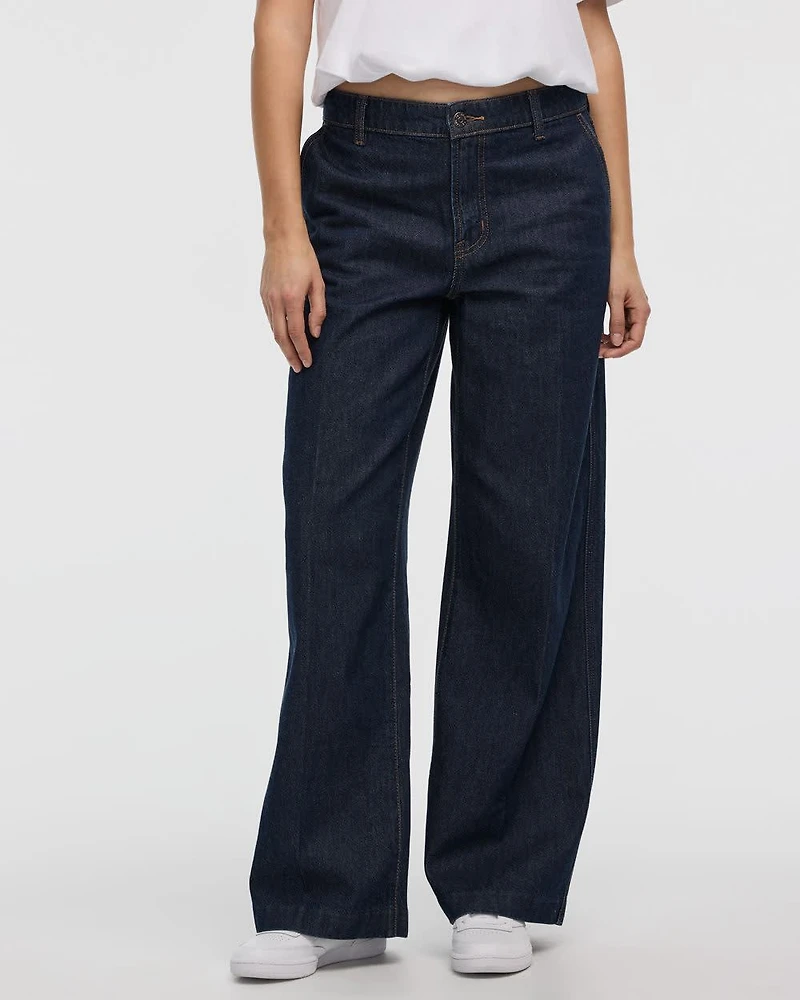 Wide-Leg Mid-Rise Denim Trousers