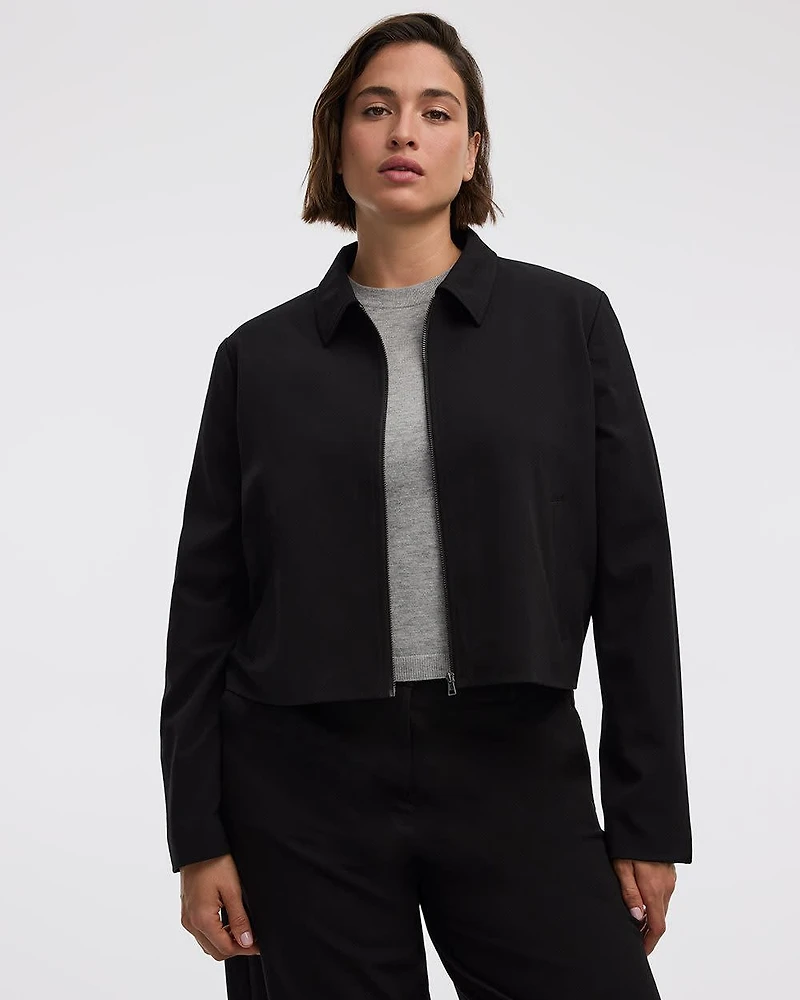 Cropped Jacket with Shirt Collar
