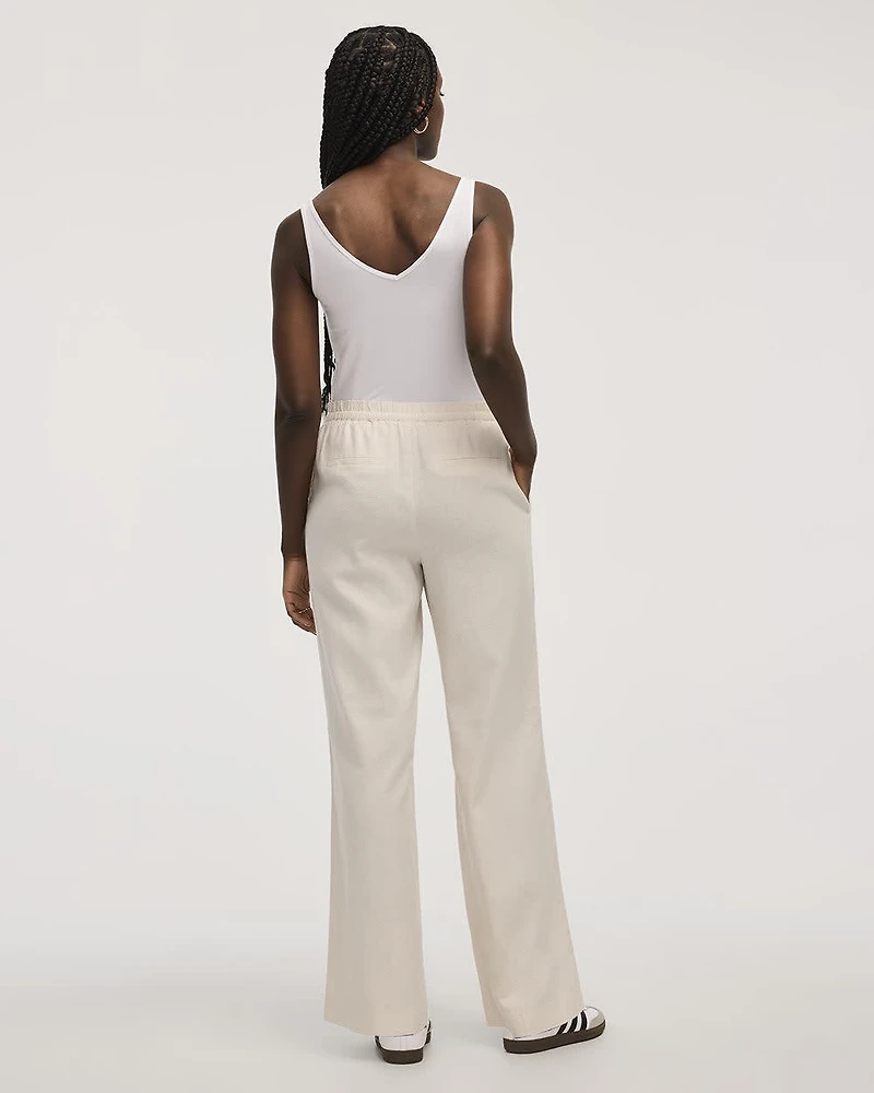 Pantalon en mélange de lin à jambe large et taille haute
