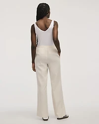 Pantalon en mélange de lin à jambe large et taille haute