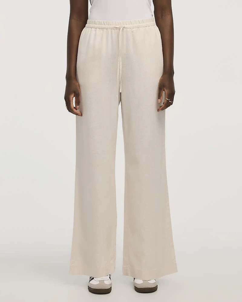 Pantalon en mélange de lin à jambe large et taille haute