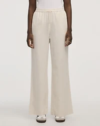 Pantalon en mélange de lin à jambe large et taille haute