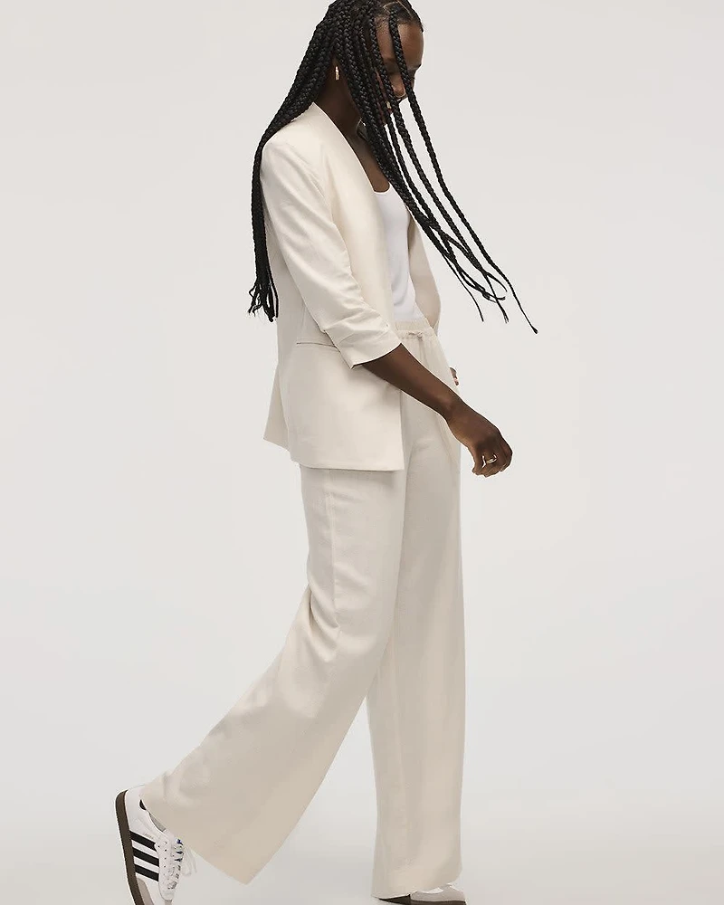 Pantalon en mélange de lin à jambe large et taille haute