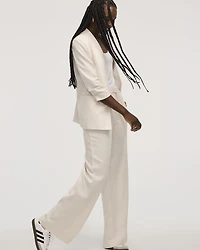 Pantalon en mélange de lin à jambe large et taille haute