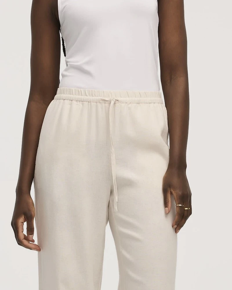 Pantalon en mélange de lin à jambe large et taille haute