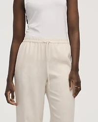 Pantalon en mélange de lin à jambe large et taille haute