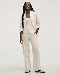 Pantalon en mélange de lin à jambe large et taille haute