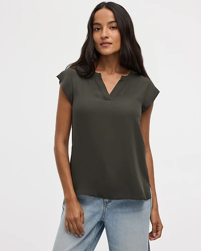 Cap Sleeve Split Neck Blouse