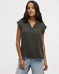 Cap Sleeve Split Neck Blouse