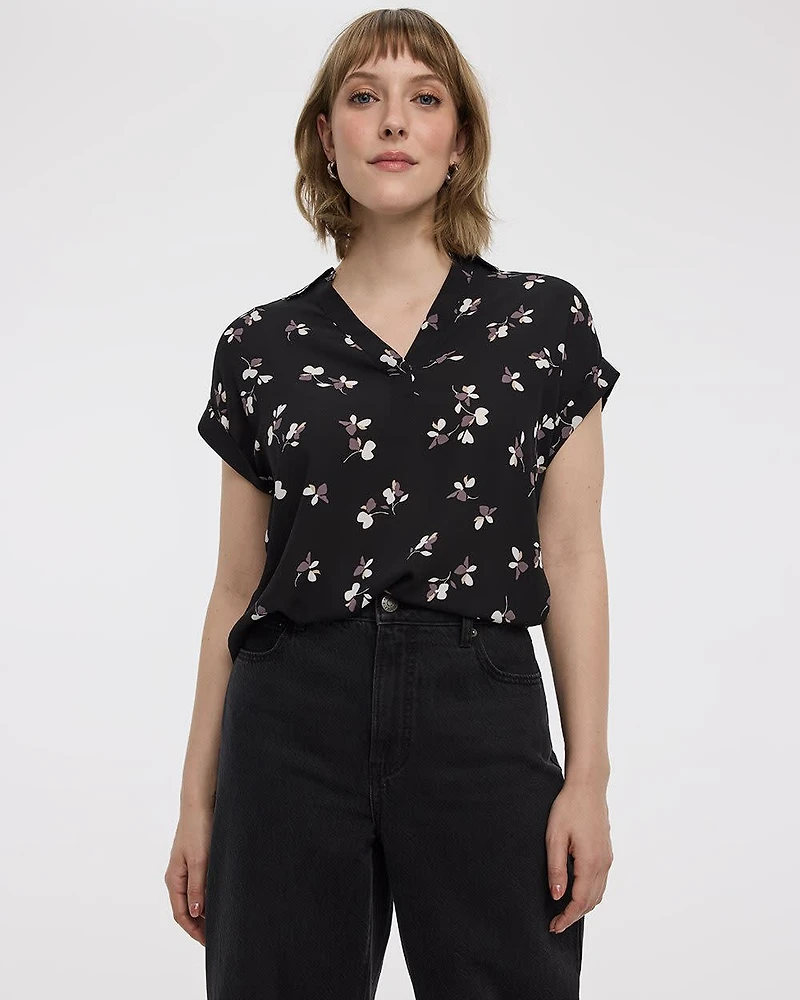 Extended-Sleeve V-Neck Flowy Blouse