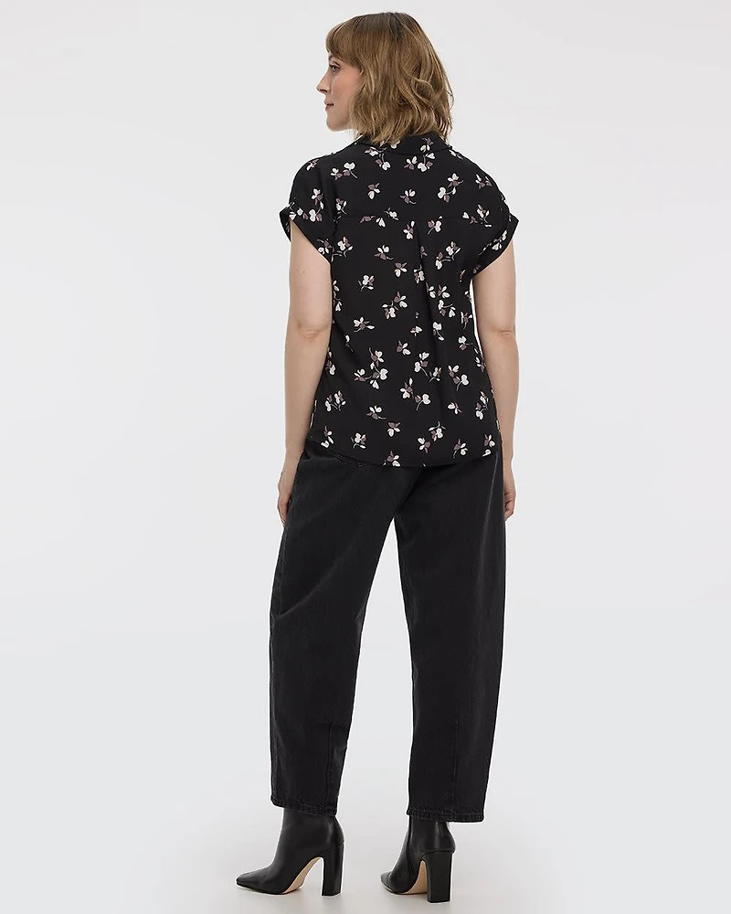 Extended-Sleeve V-Neck Flowy Blouse