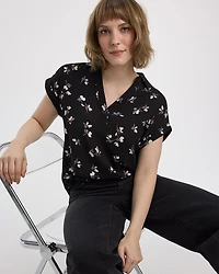 Extended-Sleeve V-Neck Flowy Blouse