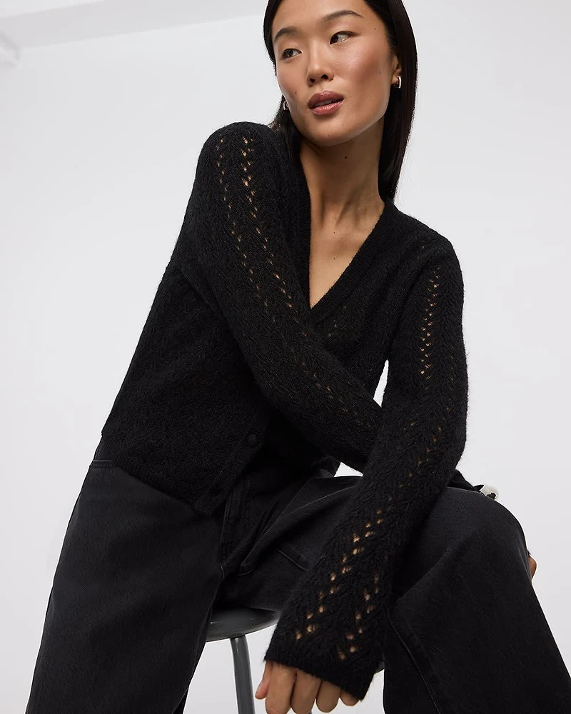Cardigan à manches longues et col V en mailles de fantaisie