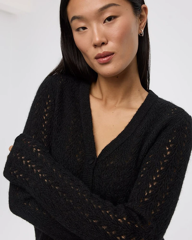 Long-Sleeve V-Neck Fancy-Stitch Cardigan