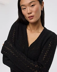 Long-Sleeve V-Neck Fancy-Stitch Cardigan