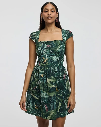 Cap-Sleeve Mini Dress with Square Neckline