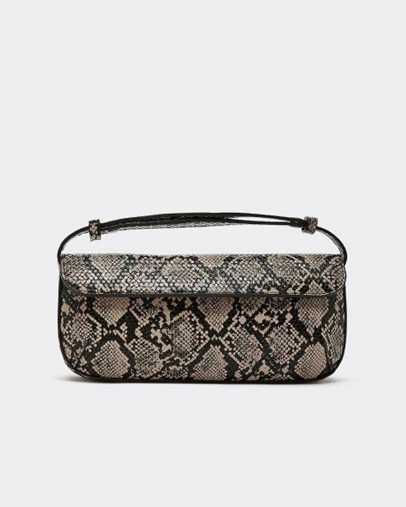 Structured Faux-Snakeskin Shoulder Bag