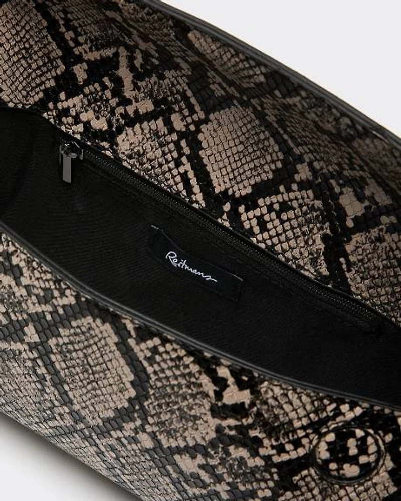 Structured Faux-Snakeskin Shoulder Bag