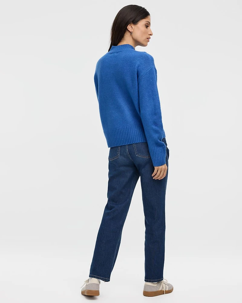 Long-Sleeve Mock-Neck Loose Pullover