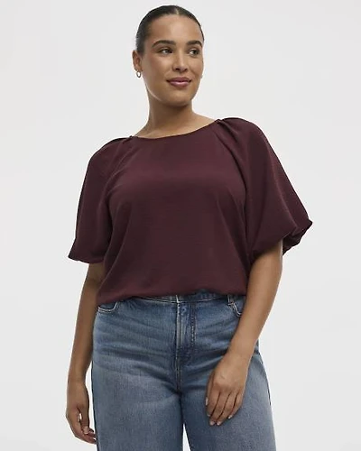Blouse à manches courtes bouffantes et col rond