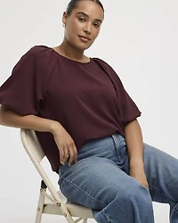 Blouse à manches courtes bouffantes et col rond