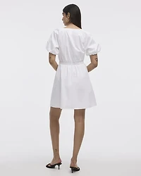 Short-Sleeve Fit-and-Flare Dress with Self-Tie Details at Neckline