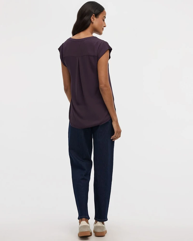 Cap Sleeve Split Neck Blouse