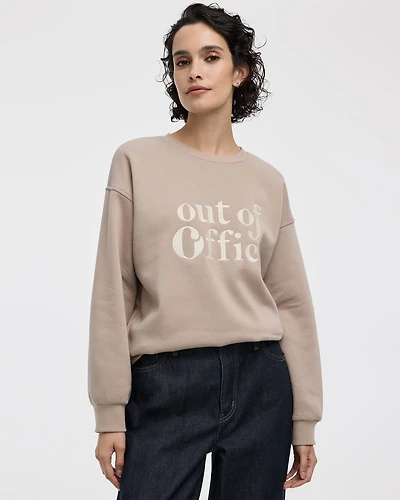 Long-Sleeve Crew-Neck Fleece Sweatshirt with Quotes