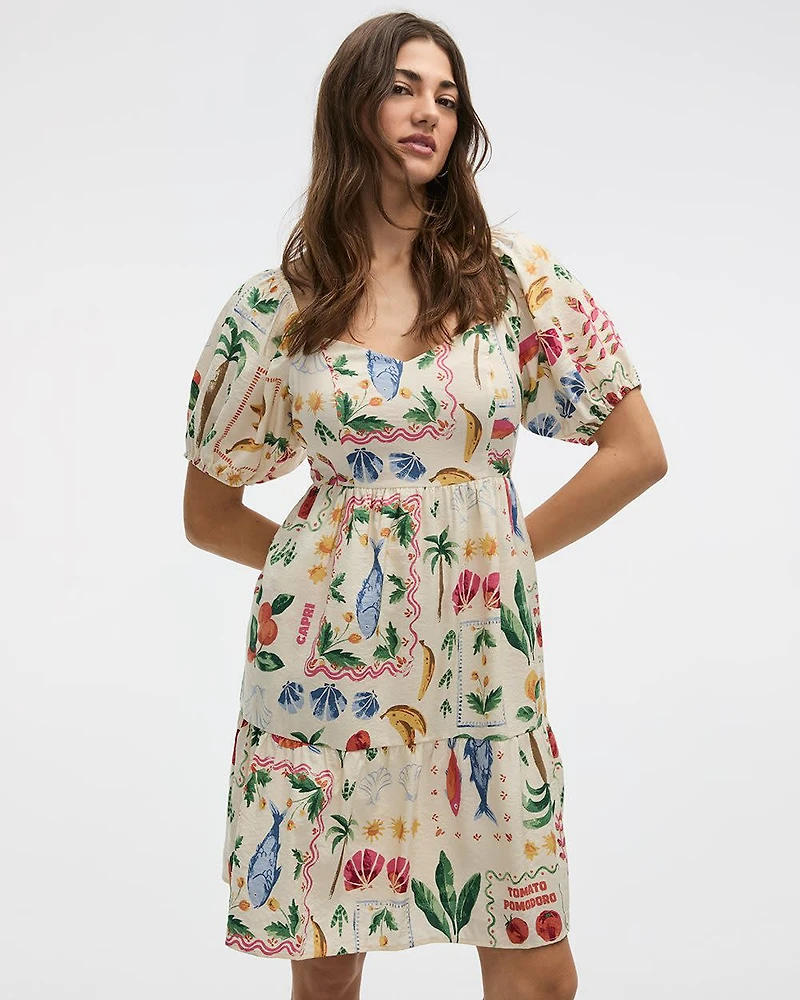 Short-Bubble-Sleeve Bustier Dress with Sweetheart Neckline