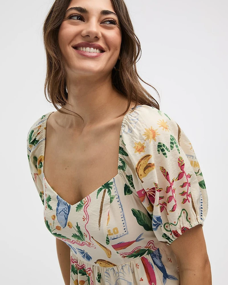 Short-Bubble-Sleeve Bustier Dress with Sweetheart Neckline