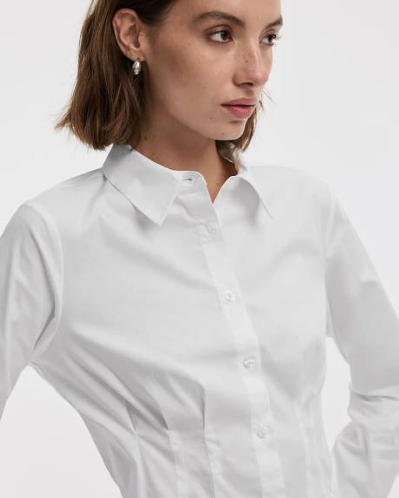 Long-Sleeve Cinched Poplin Shirt
