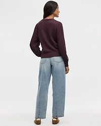 Long-Balloon-Sleeve Crew-Neck Pointelle Sweater