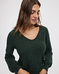 Long-Balloon-Sleeve V-Neck PlushSoft Sweater