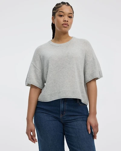 Cashmere-Blend Short-Sleeve Crew-Neck Loose Sweater