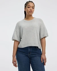 Cashmere-Blend Short-Sleeve Crew-Neck Loose Sweater