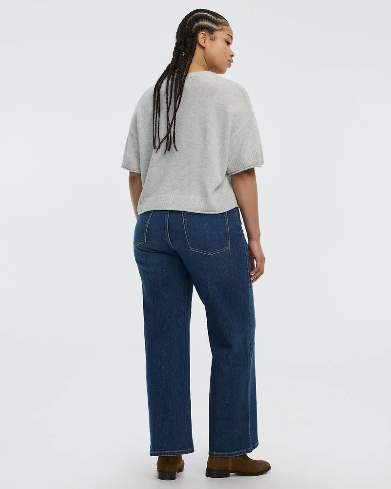 Cashmere-Blend Short-Sleeve Crew-Neck Loose Sweater